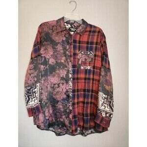 Johnny Was Workshop Mulberry Rose Mixed Print Silk Blend Top Size S